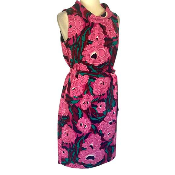 Talbots Vibrant Floral Print Dress Cowl Collar Tie Belt Sleeveless Size 6 Pink - Picture 3 of 7